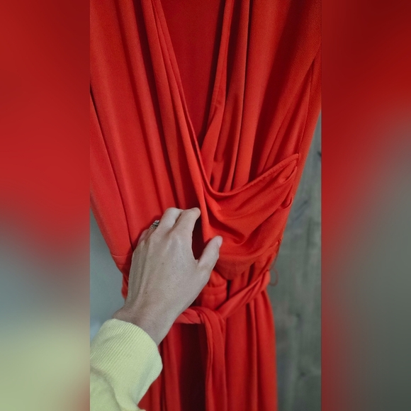 RALPH LAUREN Black Label V Neck Wide Leg Stretch Jumpsuit In Red. Size 2X NWT - Picture 8 of 11